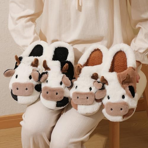FAYUEKEY Cow Slippers for Women Mens Fuzzy Shoes Gift Indoor Outdoor4