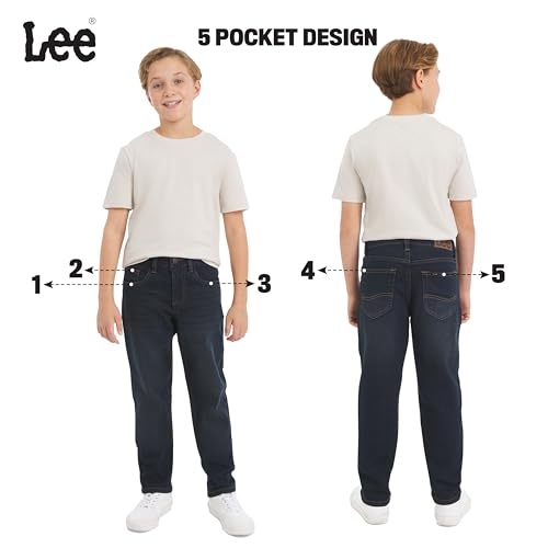 Lee Boys' 5 Pocket Straight Fit Stretch Waist Denim Jeans, Dark Indigo, 10 - image 2