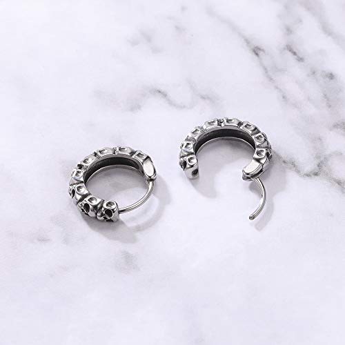 Gothic Skull Hoop Earring Small Stainless Steel Punk Rock Huggie Earrings For Men Vintage Jewelry #TOP4