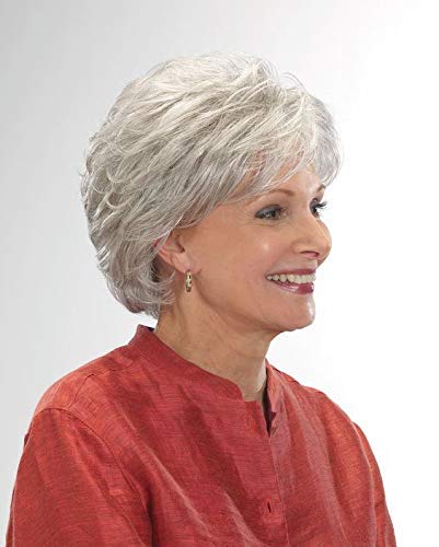 EMMOR Short Silver Grey Human Hair Wigs for Women Blend with Healthy Memory Fiber Pixie Curly Wig With Bang,Natural Daily Use Hair (Color 101#) - Image 2