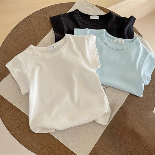 Girls Cute Short Sleeve Tee Tops Casual Soft Cotton Tshirt Comfy Solid T Shirts Kids Girls Crew Neck Blouses Teens T4
