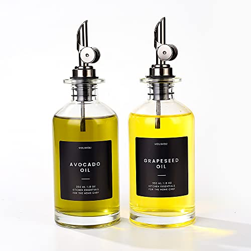 Molimoli Oil And Vinegar Dispenser With Metal Pour Spout, Weighted Pourer, Glass Bottle Dispenser For Kitchen, Olive Oil Cruet, Glass Olive Oil Bottle |350Ml, Set Of 2 #TOP12