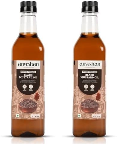 Image of Anveshan Wood Pressed Black Mustard Oil-1 L (Cold Pressed-Extracted On Wooden Churner)|Plastic Bottle|Kolhu /Kacchi Ghani /Chekku|Natural|Chemical-Free|Cold Pressed Mustard Oil For Cooking