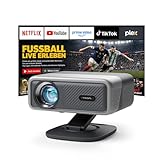 Smart Beamer 4K 【Offiziell APPs & Dolby Audio】3500 ANSI Video Projektor, Autofokus&Trapezkorrektur, VISSPL 1080P Full HD WiFi6 Bluetooth Heimkino/Outdoor Beamer mit 360°-Halter, für Handy/PC(Schwarz)