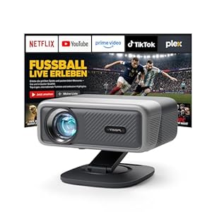 Smart Beamer 4K 【Offiziell APPs & Dolby Audio】3500 ANSI Video Projektor, Autofokus&Trapezkorrektur, VISSPL 1080P Full HD WiFi6 Bluetooth Heimkino/Outdoor Beamer mit 360°-Halter, für Handy/PC(Schwarz)