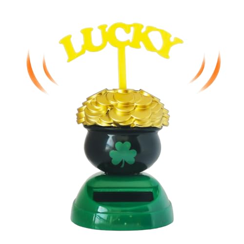 St. Patrick's Day Car Solar Dancing Toy, Lucky Shamrock Solar Powered Figurines Shaking Figures Dashboard Statues Decor, Festival Gifts for Home Window Desk Decorations