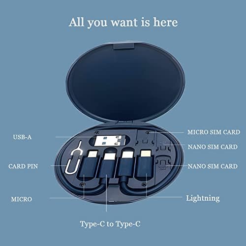 Juliyeh Multifunctional Data Cable Conversion Head Portable Storage Box, Multi-Type Charging Line Convertor USB Type C Adapter Tool Contains Sim Card Slot Tray Eject Pin, Phone Holder (Midnight Blue)