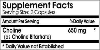 Choline Bitartrate 650mg // 200 Capsules // Pure // by PureControl Supplements