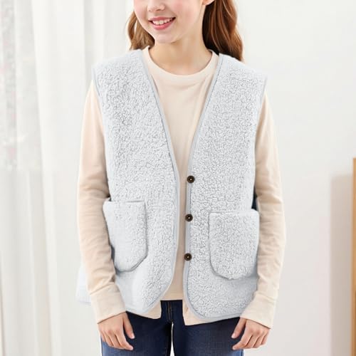 Sherpa Vest for Teen Girls Cute Lightweight Fleece Warm Button Down Sleeveless Jacket Youth Fall Winter Fuzzy Outwear3