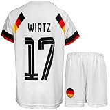 Kompatibel mit Florian Wirtz Heim Trikot Deutschland #17 Wirtz Konzept Kinder Trikot mit Kurz Fußball Trikot Set Jugendgrößen (Weiß,128)