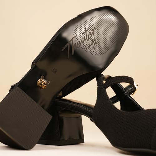Image of Theater Women Twiggy Mary Jane Block Heel Sandals with Square Toe and Adjustable Buckle Slingback | Cushioned Comfort for Office & Formal Wear