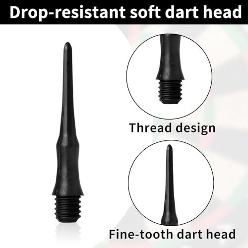 runxsam 300 Stück Dartspitzen Kunststoff Schwarze, Softdart Spitzen Softdarts, Dartpfeil Spitzen mit 2BA Gewinde, Ersatzspitzen, Dartpfeile Kunststoffspitzen, mit Aufbewahrungsbox