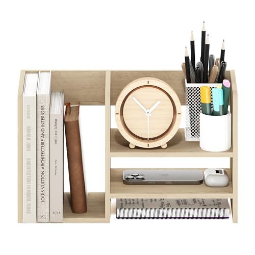 Image of Furinno Hermite Wood Desktop Book and Home Office Supplies Storage Organizer, Bauhaus Oak