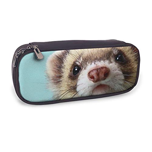 ペンケース かわいい フェレット 青 筆箱 文房具 ペンポーチ 筆入れ PUレザー 大容量 収納 物入れ 軽量 防水 通学 多機能 化粧ポーチ 鉛筆ケース ペン袋 学生用 子供 女の子 男の子