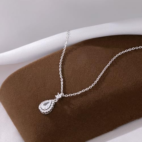 SLUYNZ 925 Sterling Silver CZ Teardrop Necklace Choker for Women Teens Crystal Teardrop Pendant Necklace3