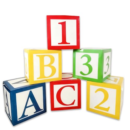 Lot de 6 boîtes à ballons avec lettres ABC et chiffres 123 : boîtes de rentrée des classes, petites boîtes en papier, décoration de rentrée scolaire, boîtes cadeaux pour la rentrée scolaire (25 x 25 x