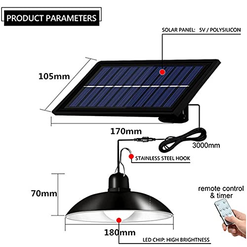 Aolyty Solar Pendant Light With Remote Control Dimmable Shed Light Waterproof Solar Powered Hanging Wall Light For Garden Yard Corridor Walkway Pathway Garage Driveway (White Light) #TOP1