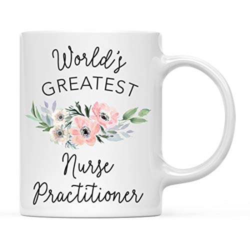 Andaz Press 11oz. Coffee Mug Gift for Women, World's Greatest Nurse Practitioner Mug, Bohemian Pink Anemone Floral Flower, 1-Pack, Drinking Cup Birthday Christmas Promotion Graduation Gift for Her