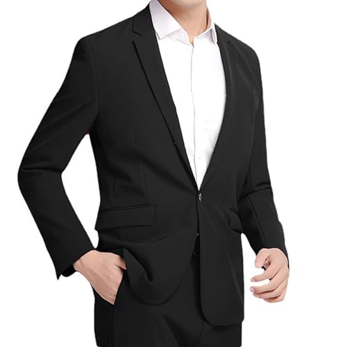 Men's Big Tall Suit Jacket Wedding Prom Dress Sport Jacket Black 2 Button Solid Male Big Blazer for Business & Casual2