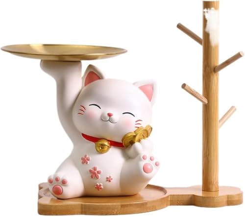 「SLLS 置き物 猫ちゃん ウサギ 兎 キー収納 金属 トレイ 鍵置き 小物収納 玄関収納 卓上置物 動物像 彫刻装飾 口紅スタンド 樹脂製 インテリア おしゃれ 置物 かわいい 招き猫 金運アップ 開店祝い 贈り物」