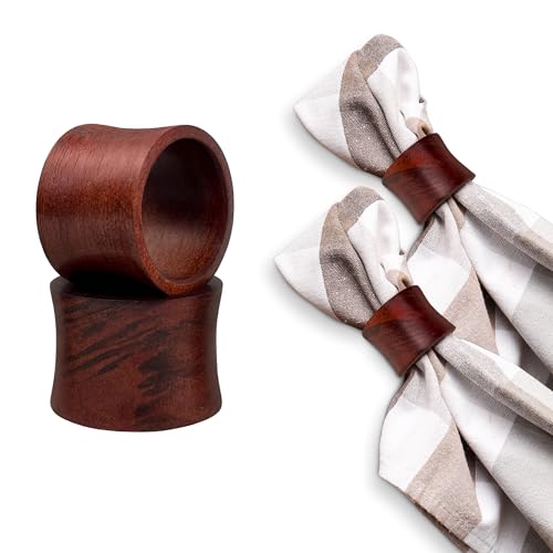 ILOT Wooden Napkin Rings Set of 12 Handmade Napking Holders for Dining Tableware, Thanksgiving, Party, Table Décor (Concave)