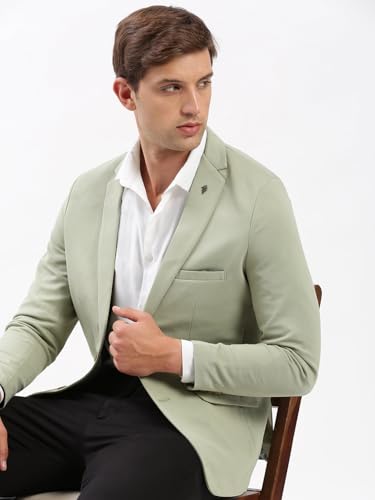 Image of SHOWOFFFF Men Solid Single Breasted Casual Blazer | Notched Lapel Full Sleeves Cotton Blazer for Mens | Slim Fit Regular Length Blazer for Men's