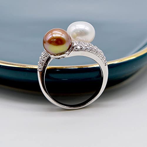 Bague ajustable femme anti-allergie en argent S925 et perles rondes