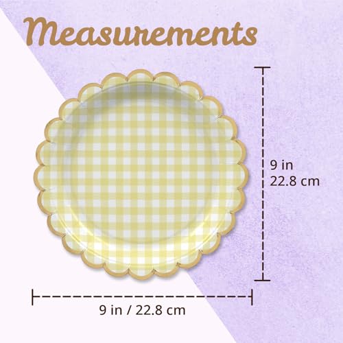 Image of Party Paper Plates, 50-Pack 9-Inch Bulk Disposable Decorative Paper Plates with Gold Scalloped Trim, 6 Assorted Colors for Tea Party, Easter, Garden Party, and Bridal Showers, Gilded Pastel Gingham