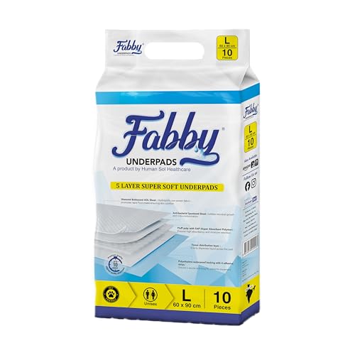 Image of Fabby Pet Training Pads 60x90 cms Large Puppy Pee and Quick Drying Surface & Absorbent Core | Water Proof Dog Pee Pad | 10 Count