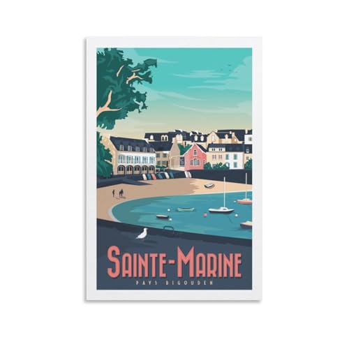 YQCQCS Poster vintage de voyage en France Sainte-Marine sur toile Art Poster Photo Décoration murale Affiches décoratives