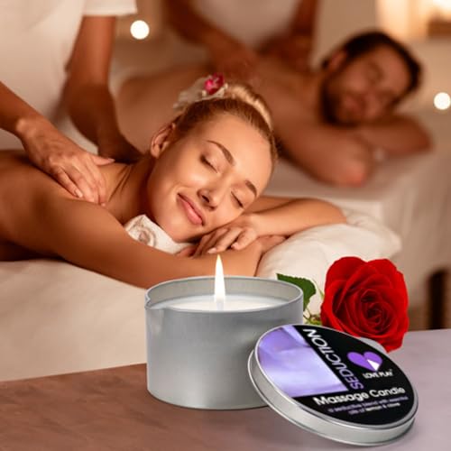 LOVE PLAY Massage Oil Candle for Home SPA - Vegan Moisturizing Body Oil Candle for Pure Relaxation - Hydrating Skin Care Massage Oils with Essential Oils (6.76oz)