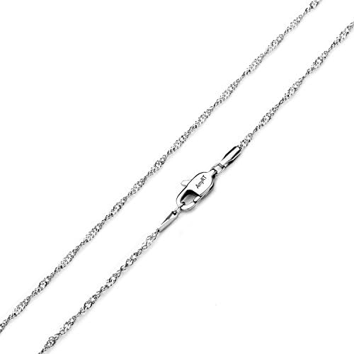 AmyRT Jewelry 2mm Titanium Steel Silver Singapore Chain Necklaces for Women 18 Inches