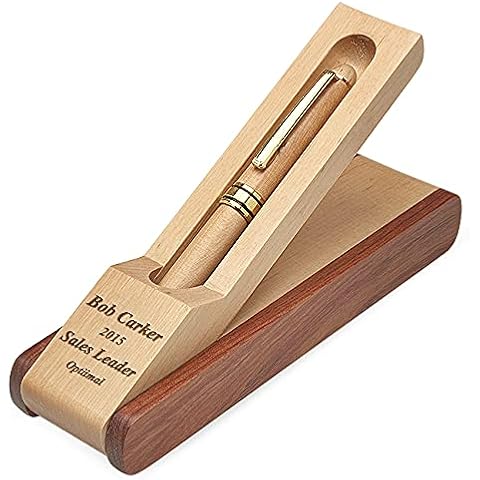 Executive Gift Shoppe Personalized Custom Engraved Flip Over Wooden Pen Stand with Pen and Holder Cover