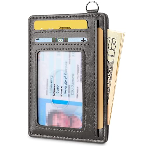 Image of Mayski Slim Wallet, Credit Card Holder for Women, Minimalist Front Pocket RFID Blocking Card Cases, Small Wallet Women Men(Oiled Wax Grey)