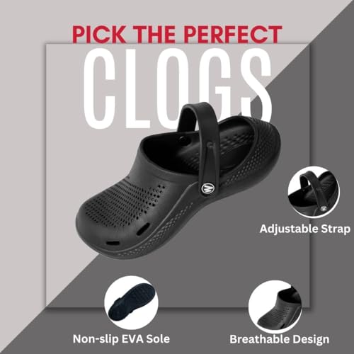 Image of WAALK Men's Classic Casual Clogs | Adjustable Back Strap for Adults| Sandals with Soft Touch Fit | Comfortable & Light Weight | Stylish & Anti-Skid | Waterproof & Daily Use for Gents