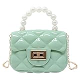 yueton 1PCS Mini Jelly Wallet Imitation Pearl Handheld Jelly Bag Green Crossbody Bag Transparent Handbag for Daily Decoration