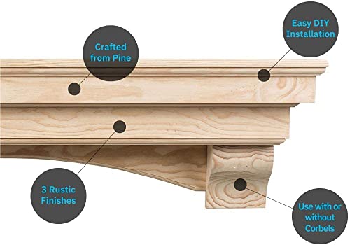 72 Inch Floating Fireplace Mantel Wood Shelf In Unfinished - Salem From Mantels Direct | Corbel Bracket Arches Included | Wooden Rustic Wall Shelf Perfect For Electric Fireplaces And Décor #TOP7