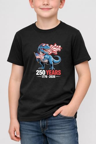 Image of Boys Constitution Day 250 Anniversary USA Shirt Independence Shirt 3-8T | for Kids Boys Girls Toddlers 3T-8T, 4th of July Dinos Flag Patriotic Tee, Independence Day
