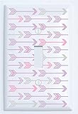 Pink Grey and Purple Arrow Print Single Toggle Light Switch Plate Covers/Arrows Woodland Nursery Wall Decor for Baby Girls (Single Toggle)
