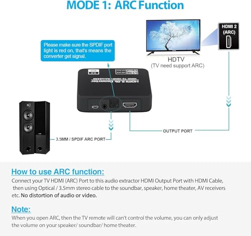 avedio Links HDMI ARC Audio Extractor & Splitter, 4K@60Hz HDMI 2.0b Converter with Optical SPDIF + 3.5mm Stereo Out, Audio Embedder for PS5, Xbox, Fire Stick, Optical Cable Included by avedio links - Image 3