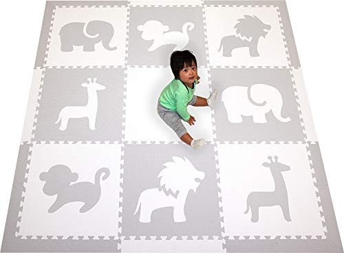grey and white foam play mat
