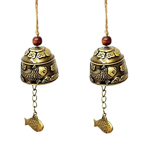 WDJGYHNANA Metal Wind Chime Antikes Kupfer Windspiel Fengshui Glocke Wind Chime Ornaments Campanula Ornaments Fish Hemp Rope for Door Wall Car Hanging Decoration Ornament Craft Gift 2 Stück Cover