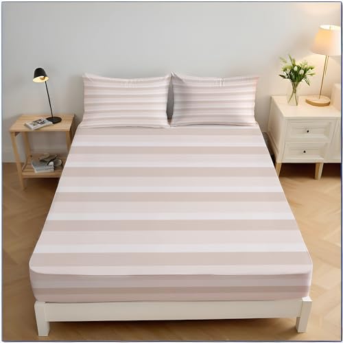 Drap housse 180x200cm doux et confortable au motif rayures brun - 2