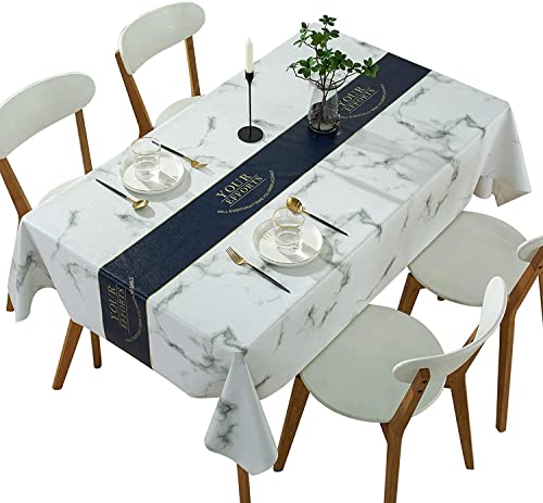 Jecrina Grey Marble Printed PVC Tablecloth, Waterproof Oil-Proof Table Protector, Sustainable Decoration Dining Table Cover, Wipeable Table Cloth Mat (140 x 200 cm)