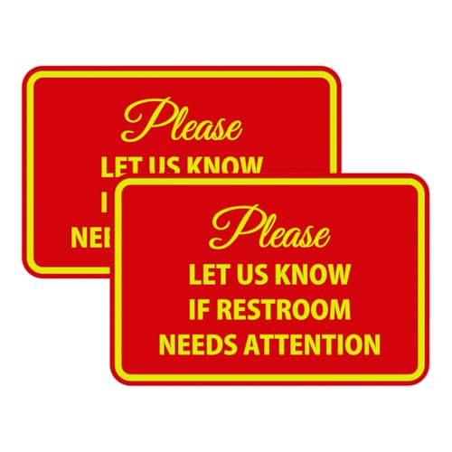 Signs ByLITA Classic Framed Please Let Us Know If Restroom Needs Attention Sign (Red/Yellow) - Medium (2 Pack)