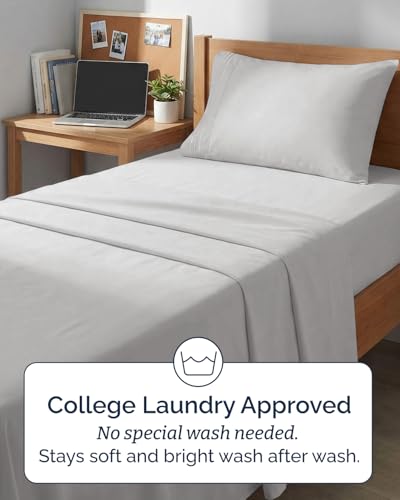 Image of Twin XL 4 Piece Sheet Set - College Dorm Room Essentials - French Grey | Ultra Soft Dorm Bedding Set, 8 inch to 16 inch Inch Deep Pockets, 1 Flat & 1 Fitted Sheet & 2 Pillowcases, Wrinkle & Fade Free