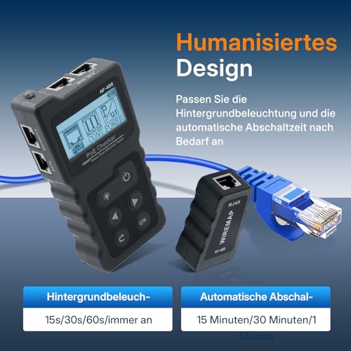 Mcbazel Netzwerk RJ45 Tester mit LCD Display, Netzwerk Kabeltester mit POE-Funktion