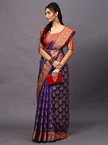 Image of AKHILAM Women's Banarasi Silk Woven Design Saree With Unstitched Blouse Piece (RYLBNR06 Parent)