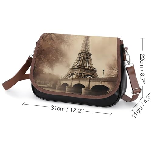 Vintage Paris Eiffel Tower Crossbody Bag Anti-Theft Side Shoulder Bags Adjustable Leather Messenger Bag Unisex2