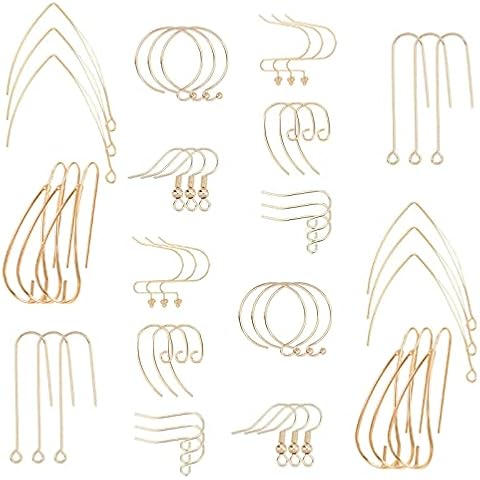 SUNNYCLUE 1 Box 48 Stück 18K Vergoldete Ohrring-Haken-Kit Nieren-Ohrhaken Fisch Französischer Ohrring-Haken Ohrhaken Cover